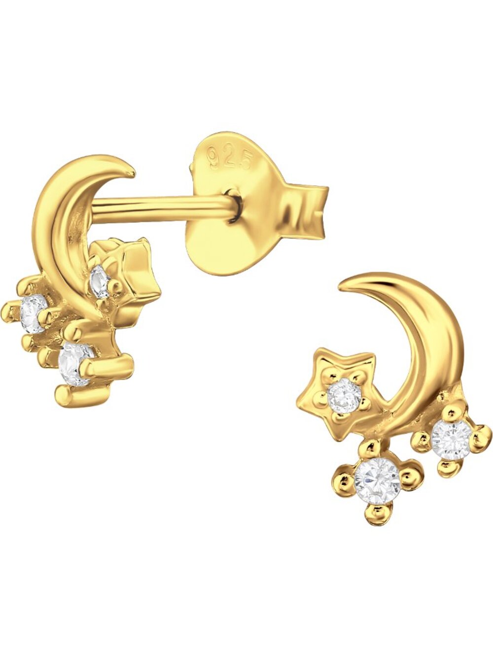 14K Gold Vermeil Moon and Star Ear Studs